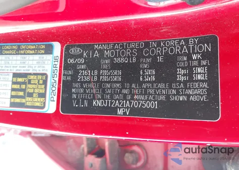 2010 Kia Soul + z USA, uszkodzony, nr VIN KNDJT2A21A7075001